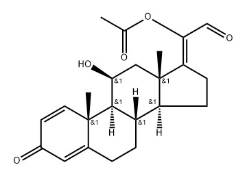 (11β,17Z)-20-(Acetyloxy)-11-hydroxy-3-oxopregna-1,4,17(20)-trien-21-al 结构式