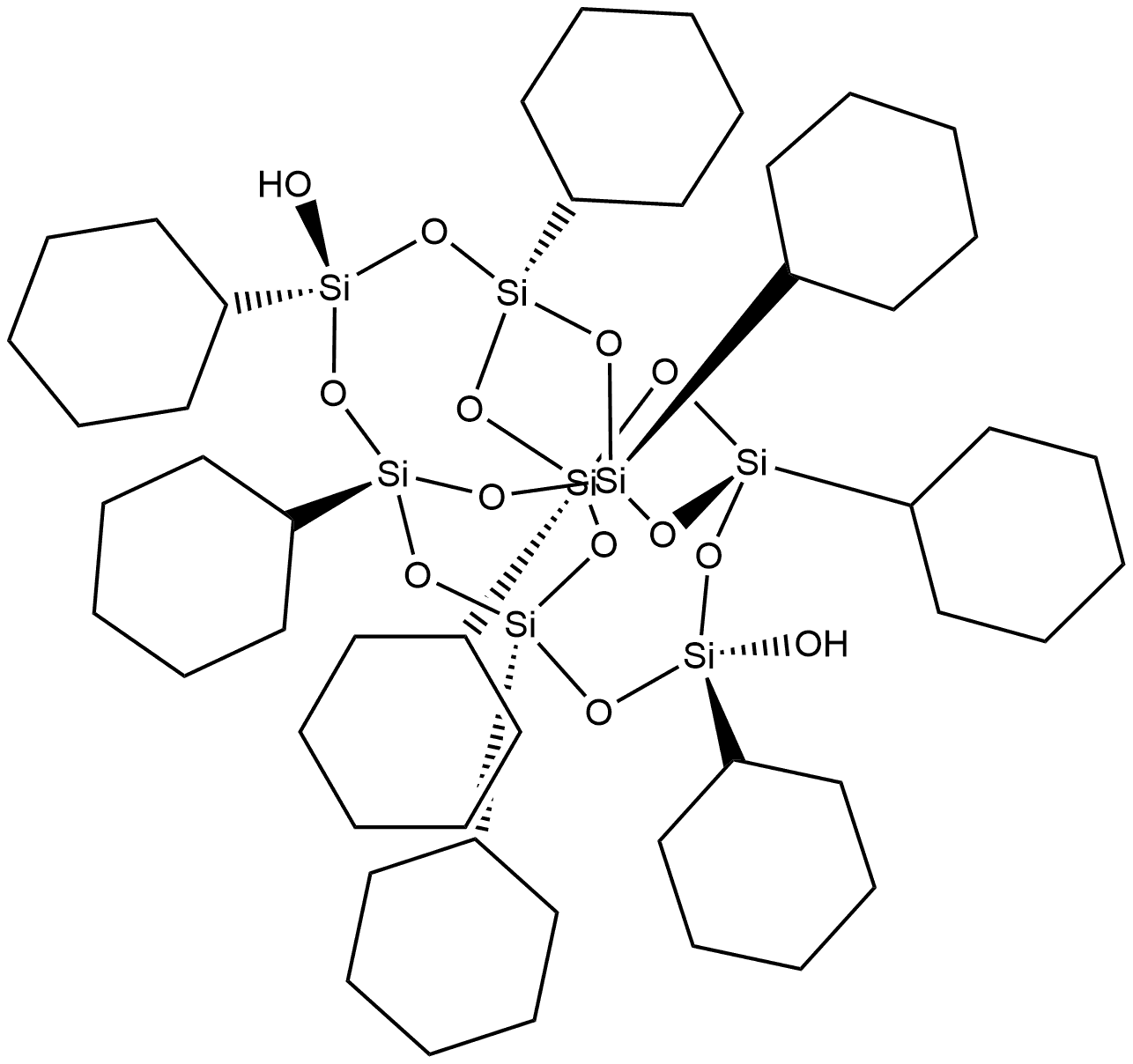 rel-(1R,3S,5R,7S,9R,11S,13R,15S)-1,3,5,7,9,11,13,15-Octacyclohexyltetracyclo[7.7.1.13,13.15,11]octasiloxane-7,15-diol 结构式