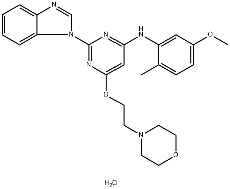 4-Pyrimidinamine, 2-(1H-benzimidazol-1-yl)-N-(5-methoxy-2-methylphenyl)-6-[2-(4-morpholinyl)ethoxy]-, hydrate (1:1) 结构式