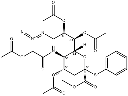 5-乙酸乙酰氨基-4,7,8-三-O-乙酰基-9-叠氮-3,5,9-三脱氧-2-S-苯基-2-硫-D-丙三氧基-Β-D-半乳-2-吡喃壬酮糖甲酯 结构式