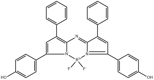 Boron, difluoro[4-[5-[[5-(4-hydroxyphenyl)-3-phenyl-2H-pyrrol-2-ylidene-κN]amino]-4-phenyl-1H-pyrrol-5-yl-κN]phenolato]-, (T-4)- 结构式