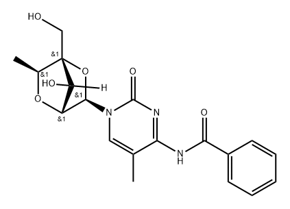 N-(1-((1R,3R,4R,6S,7S)-7-HYDROXY-1-(HYDROXYMETHYL)-6-METHYL-2,5-DIOXABICYCLO[2.2.1]HEPTAN-3-YL)-5-METHYL-2-OXO-1,2-DIHYDROPYRIMIDIN-4-YL)BENZAMIDE 结构式