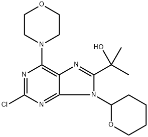 9H-Purine-8-methanol, 2-chloro-α,α-dimethyl-6-(4-morpholinyl)-9-(tetrahydro-2H-pyran-2-yl)- 结构式