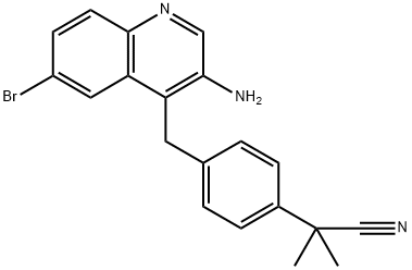 Benzeneacetonitrile, 4-[(3-amino-6-bromo-4-quinolinyl)methyl]-α,α-dimethyl- 结构式