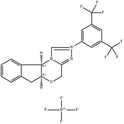 (5AS,10BR)-2-(3,5-双(三氟甲基)苯基)-4,5A,6,10B-四氢茚并[2,1-B][1,2,4]三唑并[4,3-D][1,4]恶嗪-2-鎓四氟硼酸盐 结构式