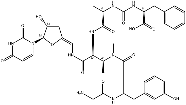 Butanamide, N-[[[(1S)-1-carboxy-2-phenylethyl]amino]carbonyl]-L-alanyl-N3-(glycyl-3-hydroxyphenylalanyl)-2-amino-N-[(Z)-[(4R,5R)-5-(3,4-dihydro-2,4-dioxo-1(2H)-pyrimidinyl)dihydro-4-hydroxy-2(3H)-furanylidene]methyl]-3-(methylamino)-, (2S,3S)- 结构式
