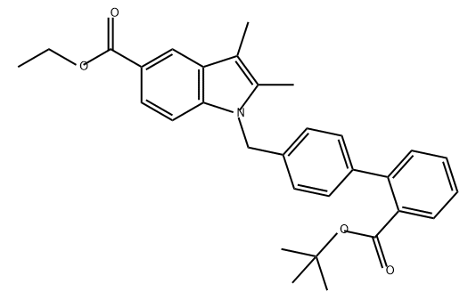 1H-Indole-5-carboxylic acid,1-[[2'-[(1,1-dimethylethoxy)carbonyl][1,1'-biphenyl]-4-yl]methyl]-2,3-dimethyl-,ethyl ester 结构式