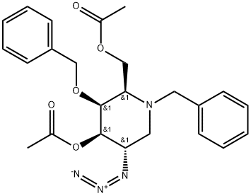 (2R,3S,4R,5S)-2-acetoxymethyl-4-acetoxy-5-azido-1,3-di-O-benzyl-piperidine 结构式