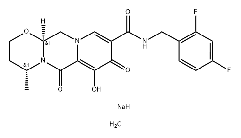 2H-Pyrido[1',2':4,5]pyrazino[2,1-b][1,3]oxazine-9-carboxamide, N-[(2,4-difluorophenyl)methyl]-3,4,6,8,12,12a-hexahydro-7-hydroxy-4-methyl-6,8-dioxo-, sodium salt, hydrate (1:1:1), (4R,12aS)- 结构式
