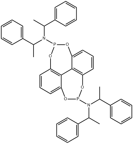 cis-(aR)-N5,N5,N11,N11-Tetrakis((S)-1-phenylethyl)-4,6,10,12-tetraoxa-5,11-diphosphadibenzo[ef,kl]heptalene-5,11-diamine 结构式