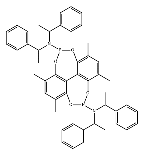 trans-(aR)-1,3,7,9-Tetramethyl-N5,N5,N11,N11-tetrakis((S)-1-phenylethyl)-4,6,10,12-tetraoxa-5,11-diphosphadibenzo[ef,kl]heptalene-5,11-diamine 结构式