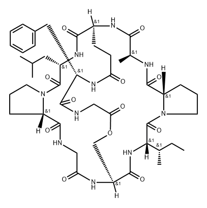 cyclo(glutamyl-leucyl-prolyl-glycyl-seryl-isoleucyl-prolyl-alanyl)cyclo((1-5)phenylalanyl-glycine) 结构式