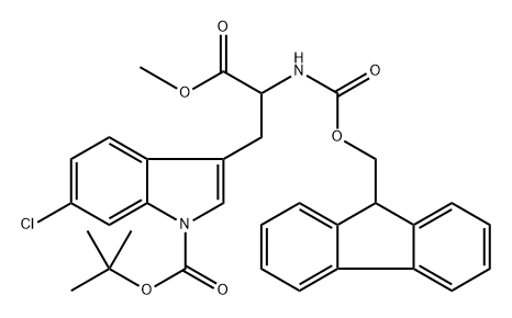 (S)-tert-butyl 3-(2-((((9H-fluoren-9-yl)methoxy)carbonyl)amino)-3-methoxy-3-oxopropyl)-6-chloro-1H-indole-1-carboxylate 结构式