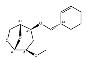 .beta.-D-ribo-Hexopyranose, 1,6-anhydro-4-O-(2-cyclohexen-1-ylmethyl)-3-deoxy-2-O-methyl-, (S)- 结构式