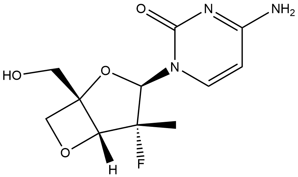 4-氨基-1-((1S,3R,4R,5R)-4-氟-1-(羟甲基)-4-甲基-2,6-二氧杂双环[3.2.0]庚-3-基)嘧啶-2 (1H)-一 结构式