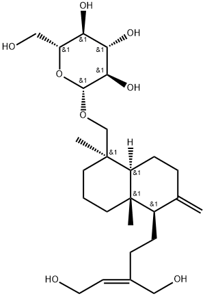等效-赖百当-8(17),13Z-二烯-15,16,19-三醇 19-O-葡萄糖甙 结构式