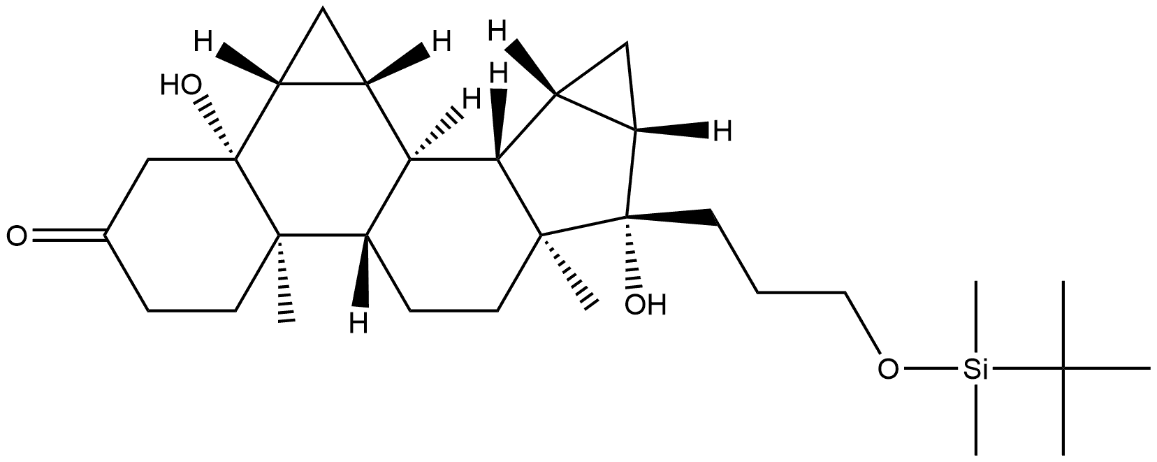 3H-Dicyclopropa[6,7:15,16]cyclopenta[a]phenanthren-3-one, 17-[[[(1,1-dimethylethyl)dimethylsilyl]oxy]methyl]octadecahydro-5,17-dihydroxy-10,13-dimethyl-, (5R,6R,7R,8R,9S,10R,13S,14S,15S,16S,17S)- 结构式