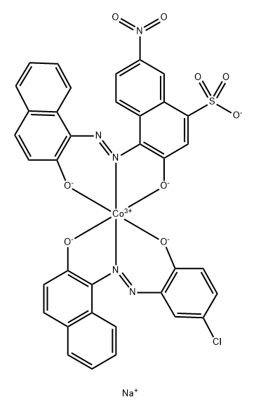 Cobaltate(2-), [1-[(5-chloro-2-hydroxyphenyl) azo]-2-naphthalenolato(2-)][3-hydroxy-4-[(2-hydroxy -1-naphthalenyl)azo]-7-nitro-1-naphthalenesulfonat o(3-)]-, disodium 结构式