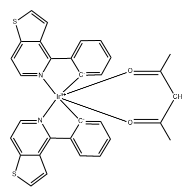 乙酰丙酮酸二(4-苯基-噻吩[3,2-C]吡啶-C2,N)合铱(III) 结构式