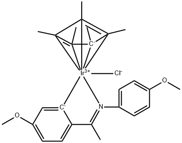 氯(五甲基环戊二烯基){5-甲氧基-2-{1-[(4-甲氧基苯基)亚氨基-KN]乙基}苯基-KC}合铱(III) 结构式