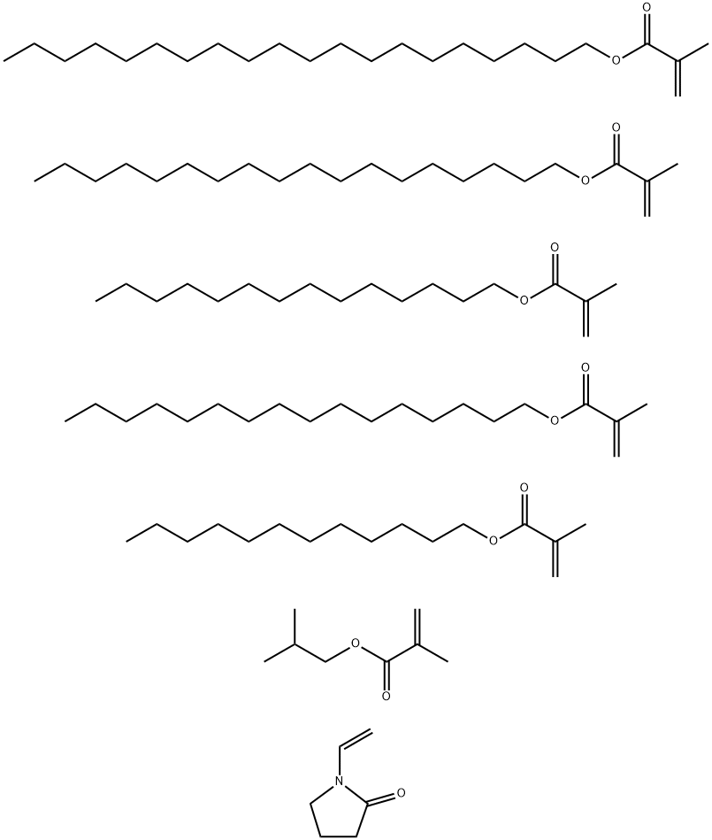 2-Propenoic acid, 2-methyl-, dodecyl ester, polymer with eicosyl 2-methyl-2-propenoate, 1-ethenyl-2-pyrrolidinone, hexadecyl 2-methyl-2-propenoate, 2-methylpropyl 2-methyl-2-propenoate, octadecyl 2-methyl-2-propenoate and tetradecyl 2-methyl-2-propenoate 结构式