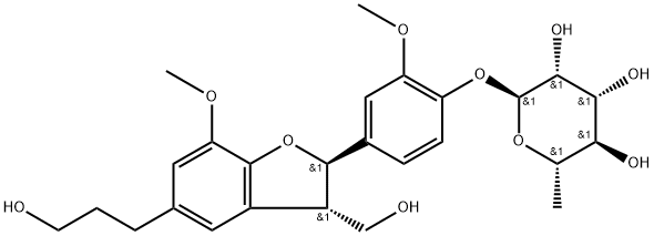 (2R,3S)-2-(3-Methoxy-4-β-D-rhamnopyranosyloxyphenyl)-3-(hydroxymethyl)-2,3-dihydro-7-methoxybenzofuran-5-propan-1-ol 结构式