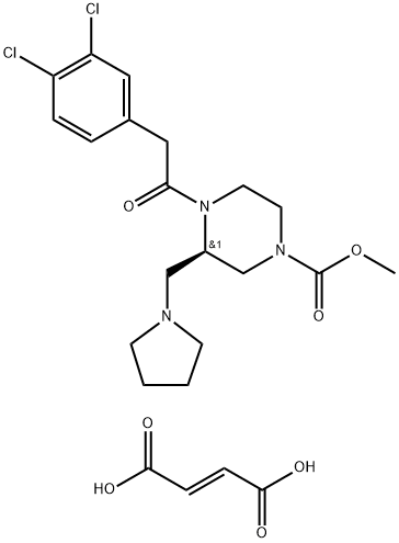 (R)-Methyl 4-(2-(3,4-dichlorophenyl)acetyl)-3-(pyrrolidin-1-ylmethyl)piperazine-1-carboxylate fumarate 结构式