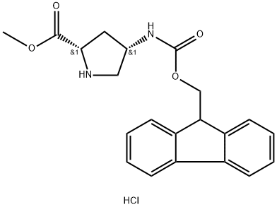 (2S,4S)-4-((((9H-芴-9-基)甲氧基)羰基)氨基)吡咯烷-2-羧酸盐酸盐 结构式