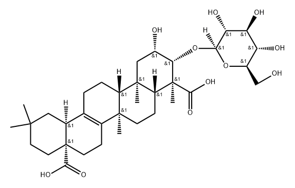 27-Norolean-13-ene-23,28-dioic acid, 3-(β-D-glucopyranosyloxy)-2-hydroxy-, (2β,3β,4α)- 结构式