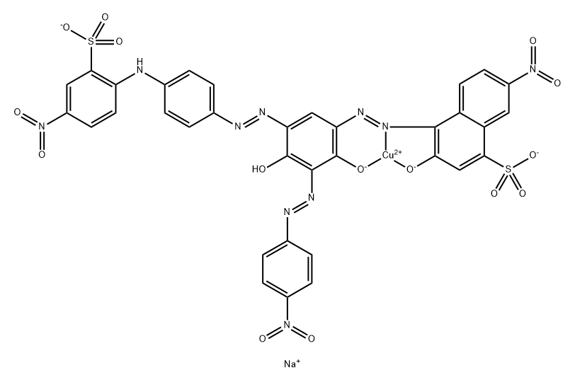 Cuprate(2-), [4-[[2,4-dihydroxy-3-[(4- nitrophenyl)azo]-5-[[4-[(4-nitro-2-sulfophenyl)amino ]phenyl]azo]phenyl]azo]-3-hydroxy-7-nitro-1-naphthalenesulfonat o(4-)]-, disodium 结构式