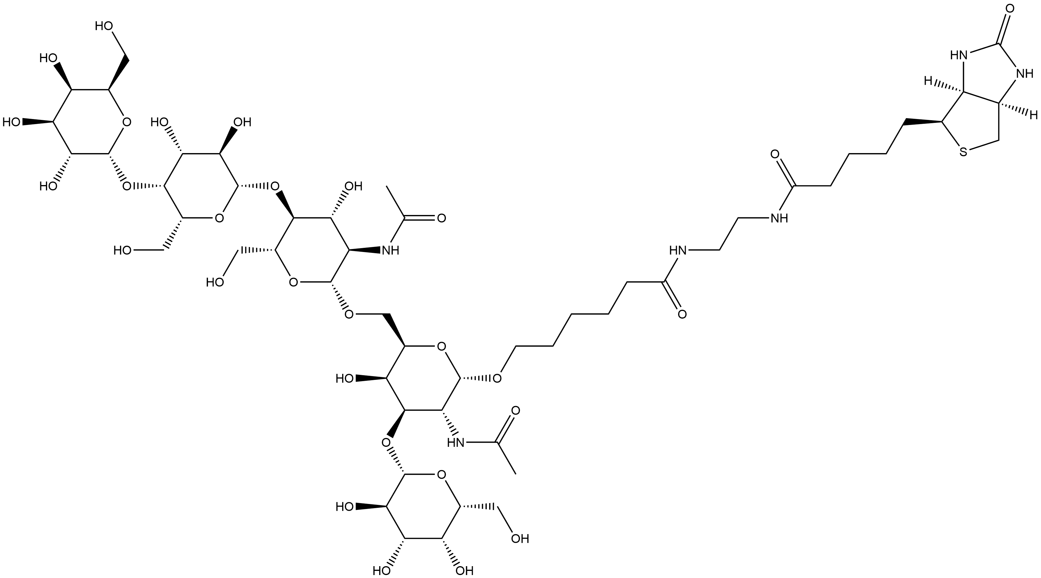 (3aS,4S,6aR)-N-[2-[[6-[[O-α-D-Galactopyranosyl-(1→4)-O-β-D-galactopyranosyl-(1→4)-O-2-(acetylamino)-2-deoxy-β-D-glucopyranosyl-(1→6)-O-[β-D-galactopyranosyl-(1→3)]-2-(acetylamino)-2-deoxy-α-D-galactopyranosyl]oxy]-1-oxohexyl]amino]ethyl]hexahydro-2-oxo-1H-thieno[3,4-d]imidazole-4-pentanamide 结构式