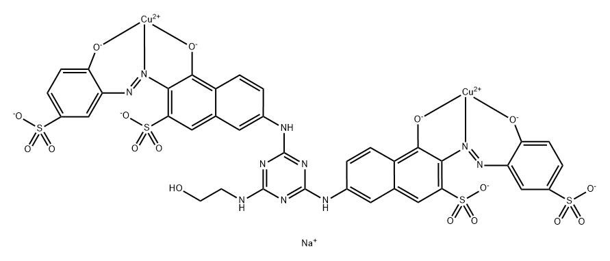 Cuprate(4-), .mu.-7,7-6-(2-hydroxyethyl)amino-1,3,5-triazine-2,4-diyldiiminobis4-(hydroxy-.kappa.O)-3-2-(hydroxy-.kappa.O)-5-sulfophenylazo-.kappa.N1-2-naphthalenesulfonato(8-)di-, tetrasodium 结构式
