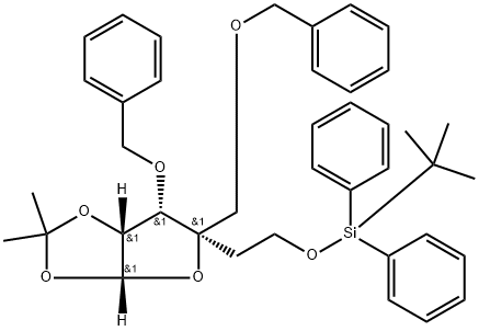 (2-((3AR,5R,6S,6AR)-6-(苄氧基)-5-((苄氧)甲基)-2,2-二甲基四氢糠[2,3-D][1,3]二羟基-5-基)乙氧基)(叔丁基)二苯基硅烷 结构式