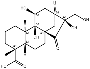 (16S)-9β,11β,16,17-Tetrahydroxy-15-oxokauran-18-oic acid 结构式