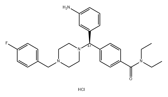 4-[(R)-(3-aminophenyl)({4-[(4-fluorophenyl)methyl] piperazin-1-yl})methyl]-N,N-diethylbenzamide trihydrochloride 结构式