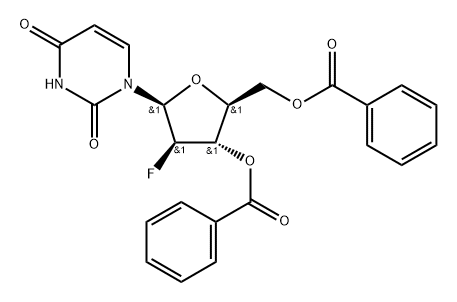 1-(3,5-二-O-苯甲酰基-2-脱氧-2-氟-BETA-L-呋喃阿拉伯糖基)-2,4(1H,3H)-嘧啶二酮 结构式