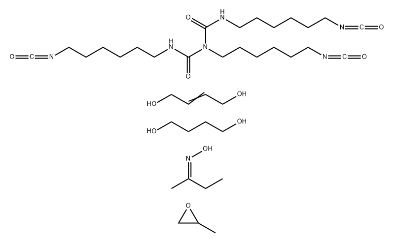 Imidodicarbonic diamide, N,N',2-tris(6-isocyanatohexyl)-, polymer with 1,4-butanediol, 2-butene-1,4-diol and methyloxirane, bisulfited, Me Et ketone oxime-blocked 结构式