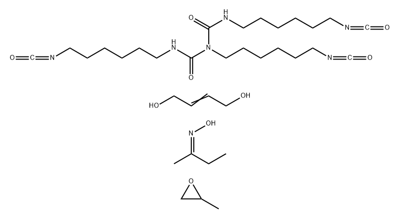 Imidocarbonic diamide, N,N',2-tris(6-isocyanatohexyl)-, polymer with 2-butene-1,4-diol and methyloxirane, bisulfited, Me Et ketone oxime-blocked 结构式
