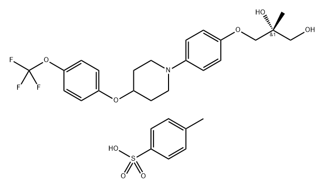 (R)-2-methyl-3-(4-(4-(4-(trifluoromethoxy)phenoxy)piperidin-1-yl)phenoxy)propane-1,2-diol 4-methylbenzenesulfonate 结构式