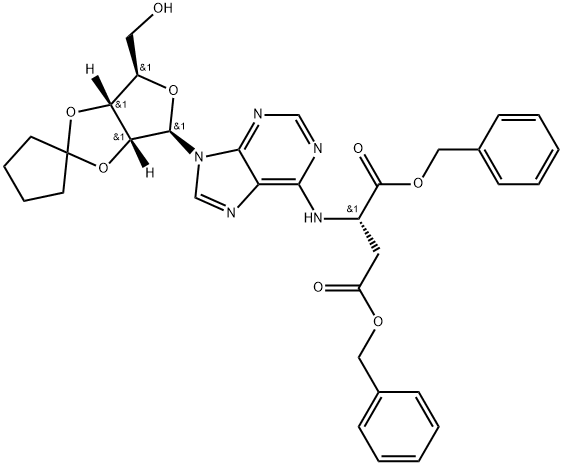 L-Aspartic acid, N-[9-(2,3-O-cyclopentylidene-β-D-ribofuranosyl)-9H-purin-6-yl]-, bis(phenylmethyl) ester (9CI) 结构式