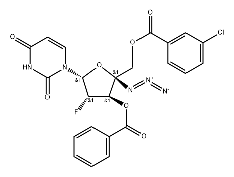 4’-Azido-3’-O-benzoyl-5’-O-(m-chlorobenzoyl)-2’-deoxy-2’-fluoro-beta-D-arabinouridine 结构式