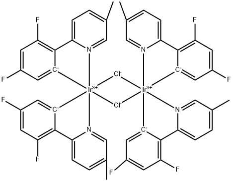 二-Μ-氯噻吩[3,5-二氟-2-(5-甲基-2-吡啶基-ΚN)苯基-ΚC]二铱 结构式