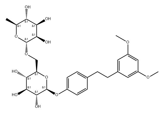 1-(3',5'-DIMETHOXY)PHENYL-2-[4''-O-BETA-D-GLUCOPYRANOSYL (6→1)-O-Α-L-RHAMNOPYRANOSYL]PHENYLETHANE 结构式