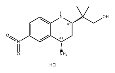 REL-((2S,4S)-4-氨基-6-硝基-1,2,3,4-四氢喹啉-2-基)-2-甲基丙-1-醇盐酸盐 结构式