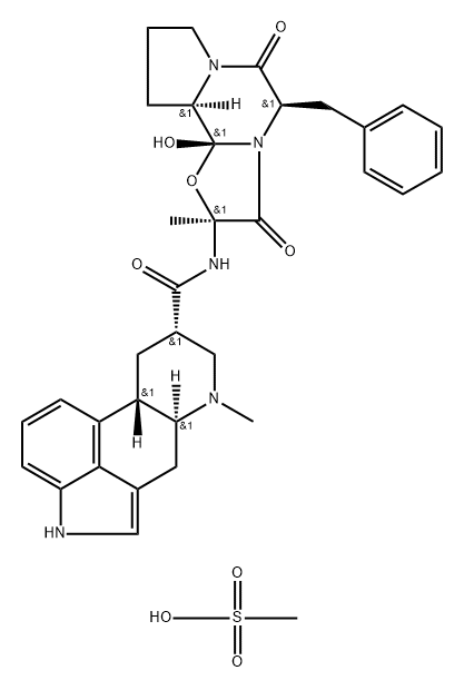 Ergotaman-3',6',18-trione, 9,10-dihydro-12'-hydroxy- 2'-methyl-5'-(phenylmethyl)-, (2',5α,5' ,8α,10,11'α,12')-, monomethanesulfonate (salt) 结构式