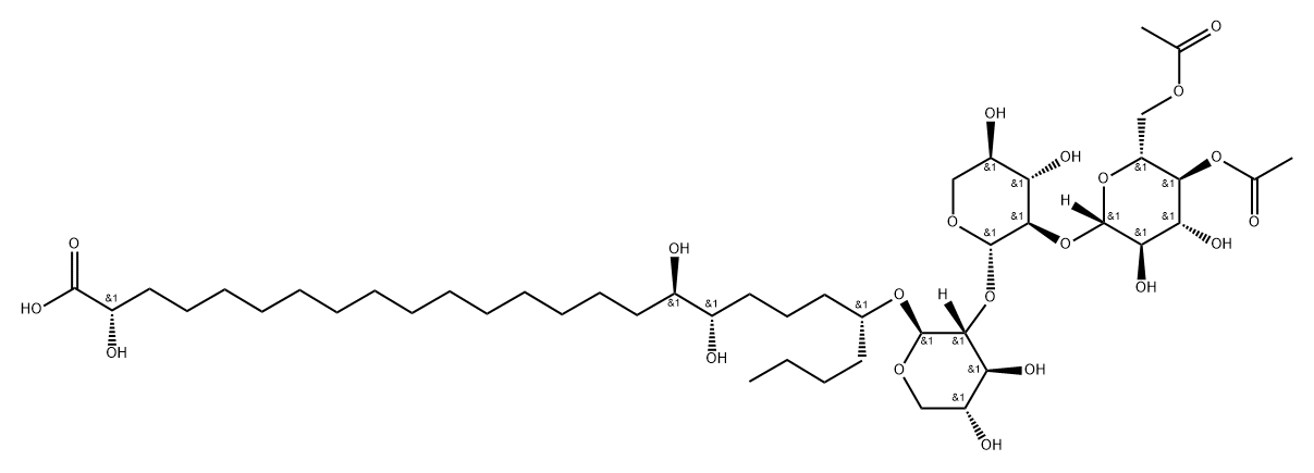 Hexacosanoic acid, 22-([O-4,6-di-O-acetyl-β-D-glucopyranosyl-(1→2)-O-β-D-xylopyranosyl-(1→2)-β-D-xylopyranosyl]oxy)-2,17,18-trihydroxy-, (2S,17R,18S,22R)- 结构式