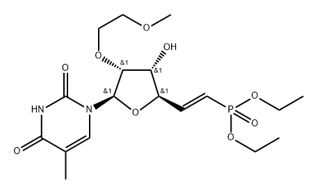 1-[(5E)-5,6-Dideoxy-6-(diethoxyphosphinyl)-2-O-(2-methoxy ethyl)-β-D-ribo-hex-5-enofuranosyl]-5-methyluracil 结构式