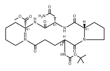 butyloxycarbonyl-cyclo(glutamyl-prolyl-asparaginyl-lysyl) methyl ester 结构式