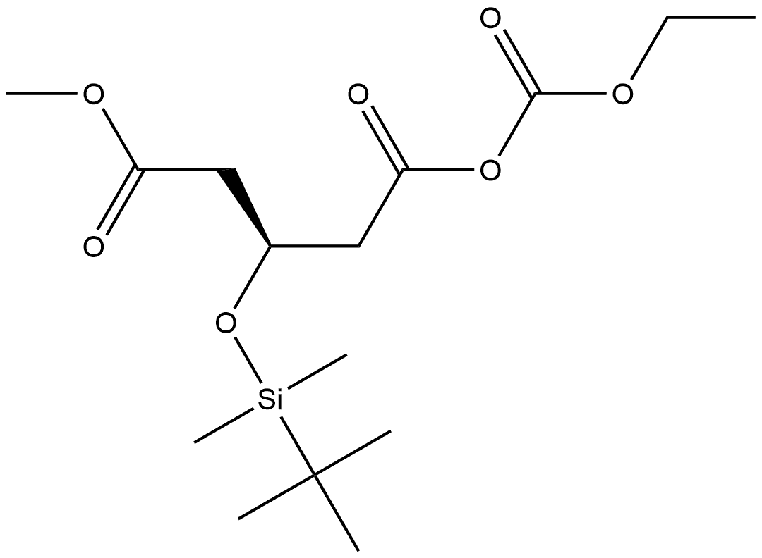 Pentanedioic acid, 3-[[(1,1-dimethylethyl)dimethylsilyl]oxy]-, 1-anhydride with ethyl carbonate, 5-methyl ester, (3S)- 结构式