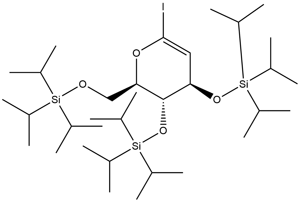 D-arabino-Hex-1-enopyranosyl iodide, 2-deoxy-3,4,6-tris-O-[tris(1-methylethyl)silyl]- 结构式